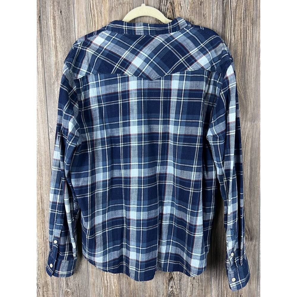 Lucky Brand Mens L Flannel Shirt Blue Plaid Button-Up Western Rustic Cabincore - Picture 4 of 15